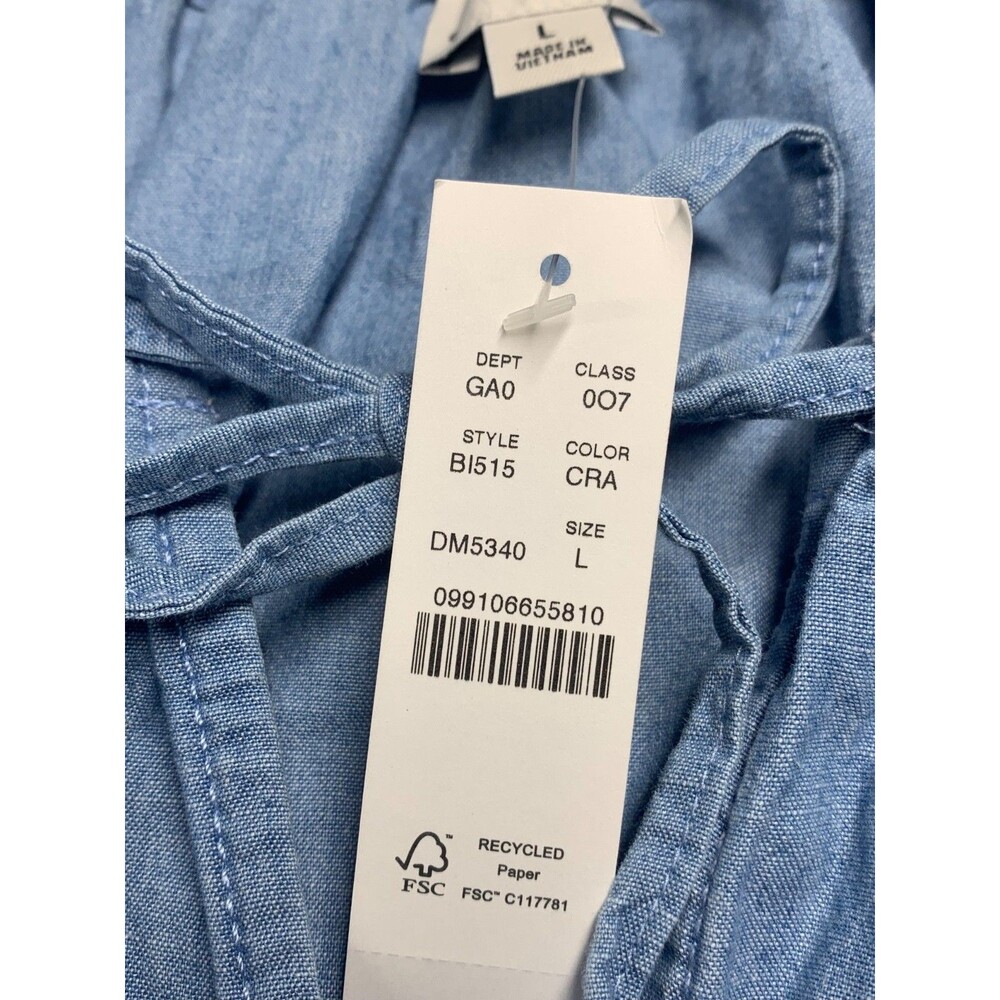 J. Crew Chambray Blue Short Puff Sleeve Blouse Women's Large NWT - Picture 8 of 10